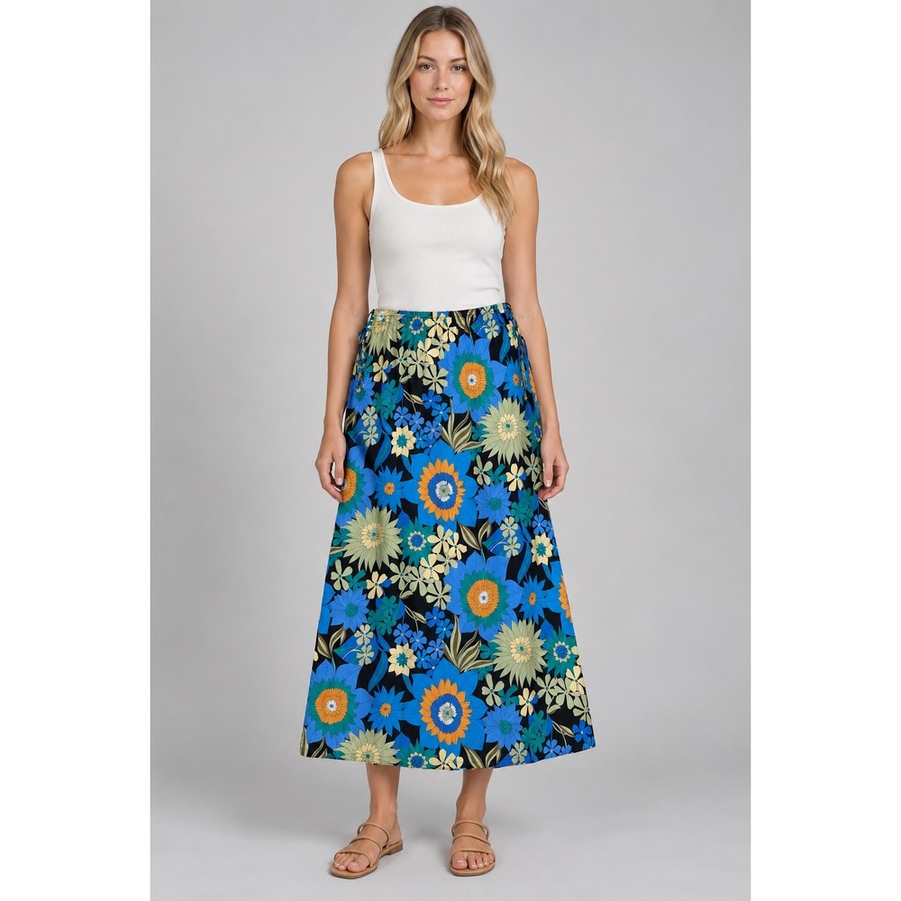 Rails Beech Azul Wildflower Maxi Skirt Womens Small Blue Tropical Beach Resort